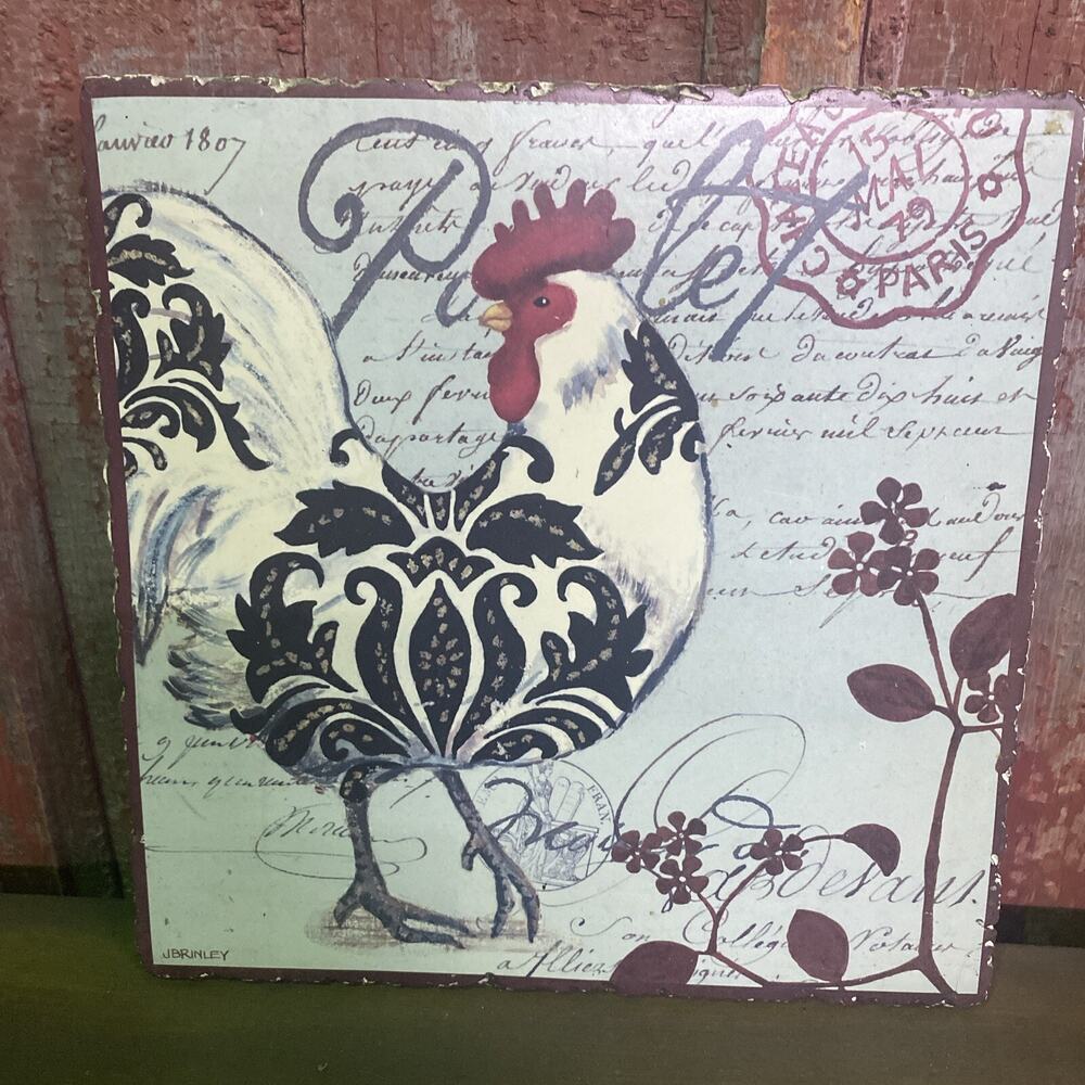 Decor Home Decor 12"x12" Heavy Tile Hanging Hen Paris Writing